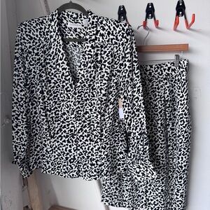 Liz Claiborne Black and White Animal Print Blouse and Skirt Set